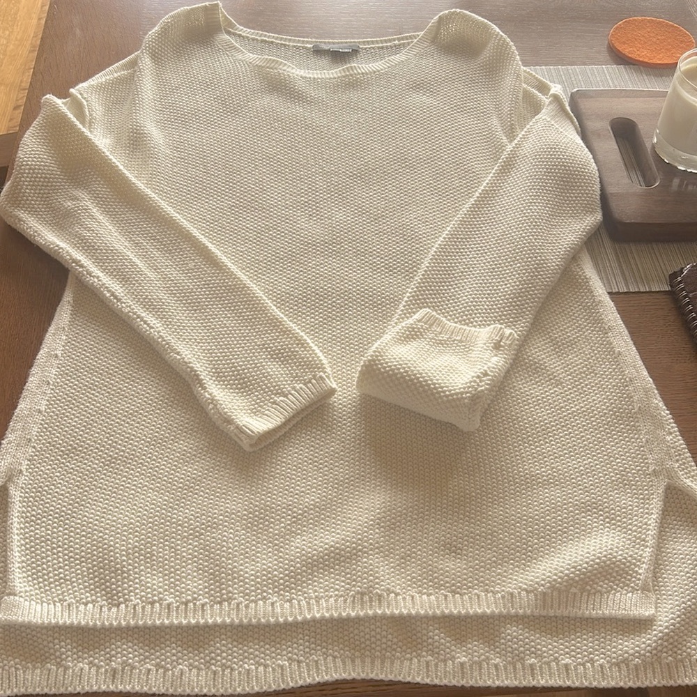 VINCE Ivory Waffle Knit Pullover Cashmere Blend Sweater. Size L